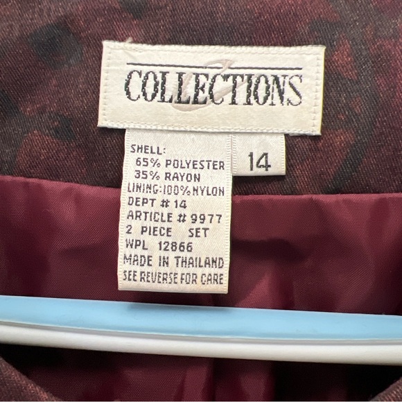 Vintage Collections Burgundy Floral Blazer Skirt Set Size 14 2 Piece Outfit - Picture 6 of 13